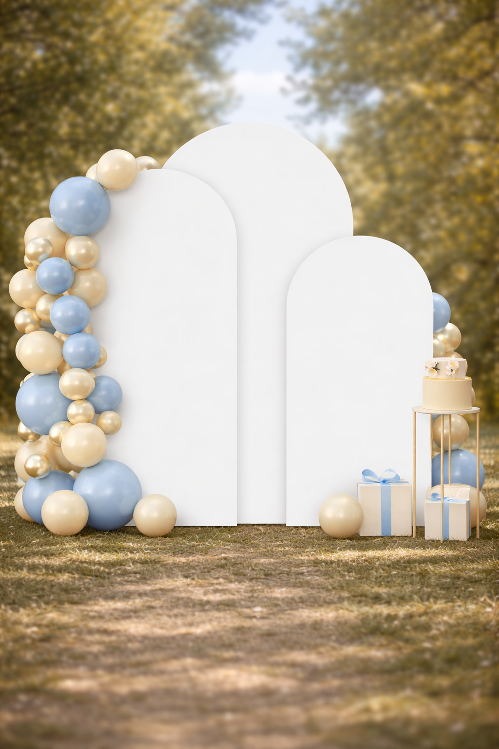 Lot de 3 supports en arc dorés pour toile de fond